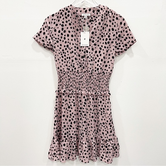 Stellah Printed Smocked Waist Mini Dress Flounce Hem Size Small - Picture 3 of 13